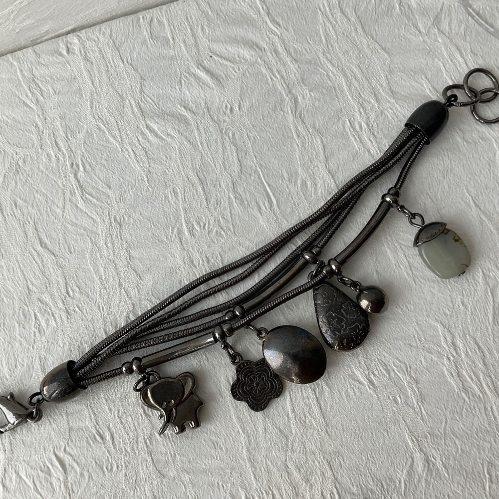 Multi Strand Charm Bracelet Featuring Elephant Charm